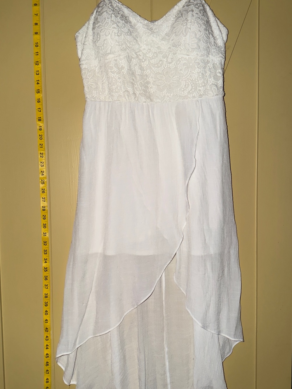 Iz Byer White Strapless Lace Bodice High-Low Dress